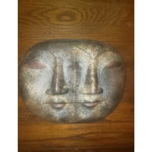 Hand Carved African Tribal Dual Face Wooden Mask Wall  Folk Art